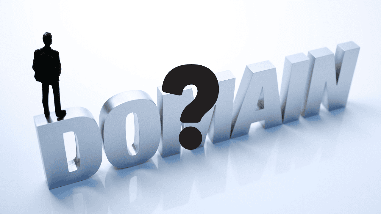 Domain als Wort geschrieben, darüber ein Fragezeichen